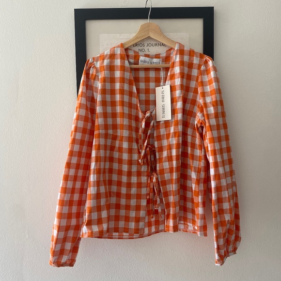 Sabina Sommer Tops - Sabina Sommer Front Bow Tie Daria Shirt in Orange